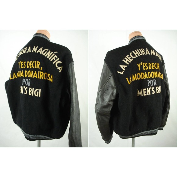 Size M 80s Varsity Letterman Wool Leather Jacket Black Men's Vintage BIGI Japan - Picture 4 of 8